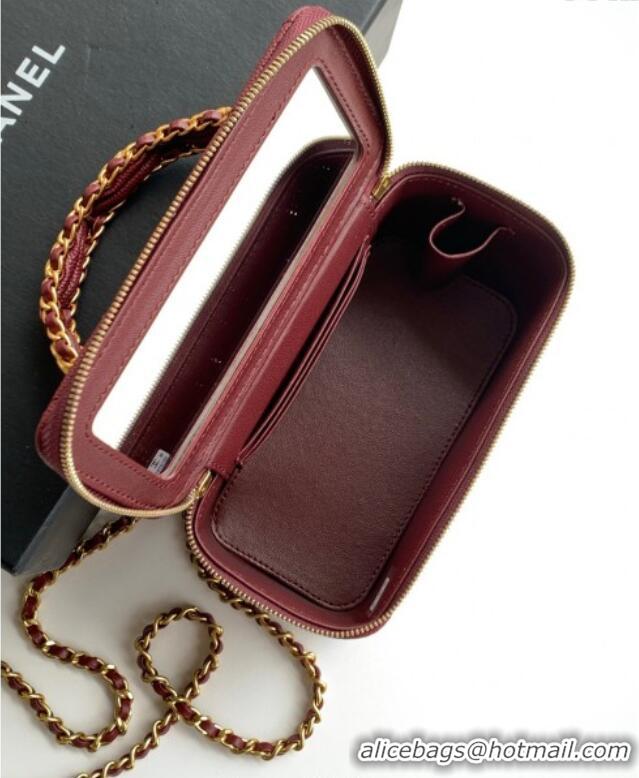 Low Price Chanel Grained Calfskin Vanity Case with Top Handle Bag AP4799 Burgundy 2025