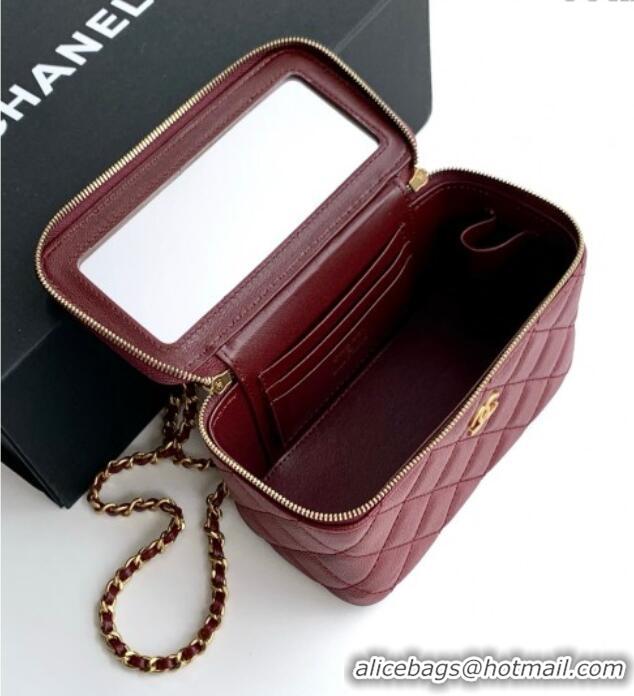 Low Price Chanel Grained Calfskin Vanity Case with Top Handle Bag AP4799 Burgundy 2025