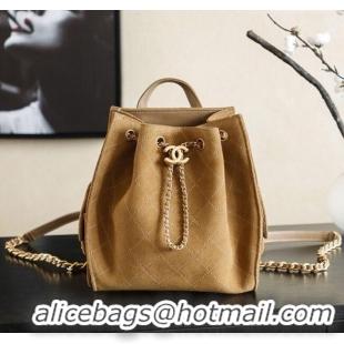 Discount Design Chanel Quilted Suede 25 Medium Backpack Bag AS5600 Brown 2025