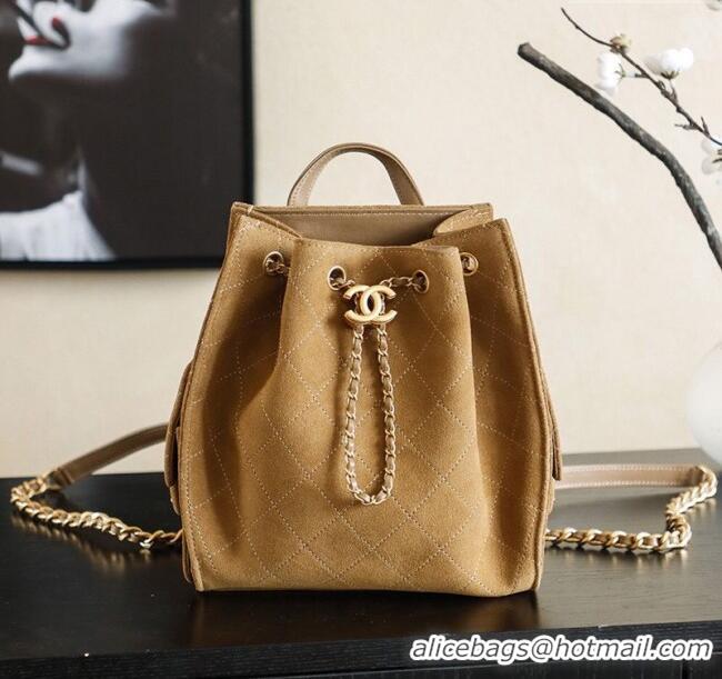 Discount Design Chanel Quilted Suede 25 Medium Backpack Bag AS5600 Brown 2025