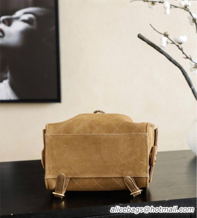Discount Design Chanel Quilted Suede 25 Medium Backpack Bag AS5600 Brown 2025