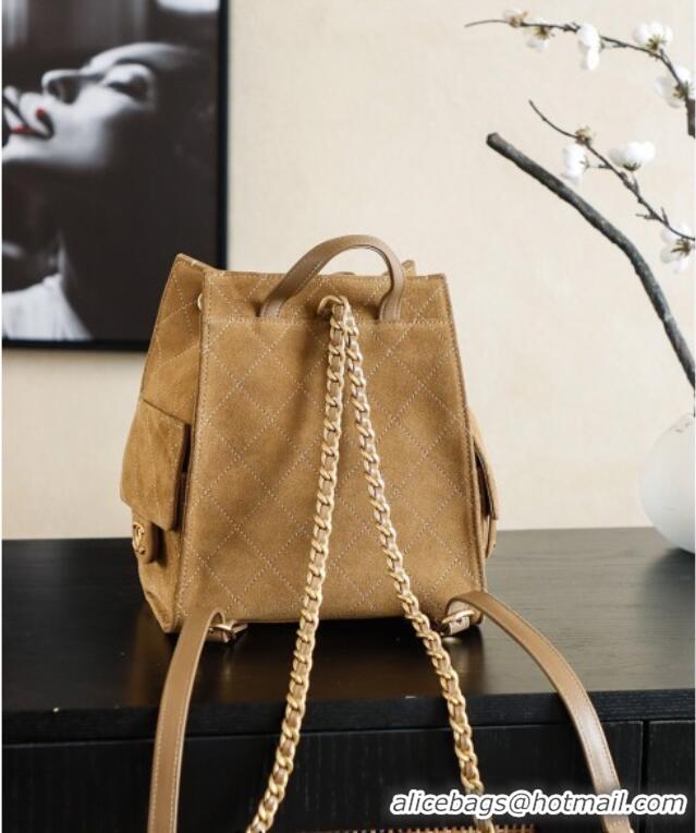 Discount Design Chanel Quilted Suede 25 Medium Backpack Bag AS5600 Brown 2025