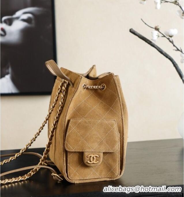 Discount Design Chanel Quilted Suede 25 Medium Backpack Bag AS5600 Brown 2025