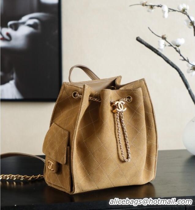 Discount Design Chanel Quilted Suede 25 Medium Backpack Bag AS5600 Brown 2025