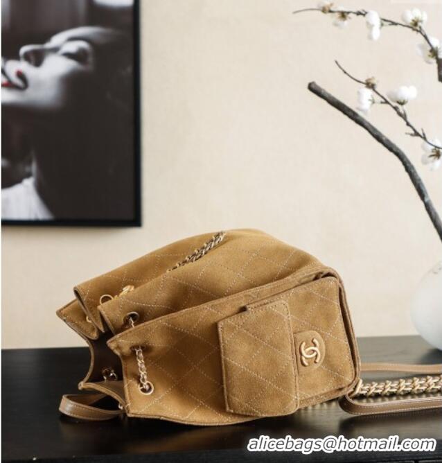 Discount Design Chanel Quilted Suede 25 Medium Backpack Bag AS5600 Brown 2025