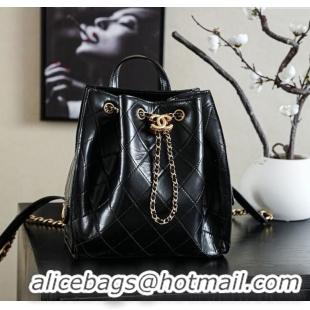 Top Grade Chanel Waxy Calfskin 25 Medium Backpack Bag AS5600 Black 2025