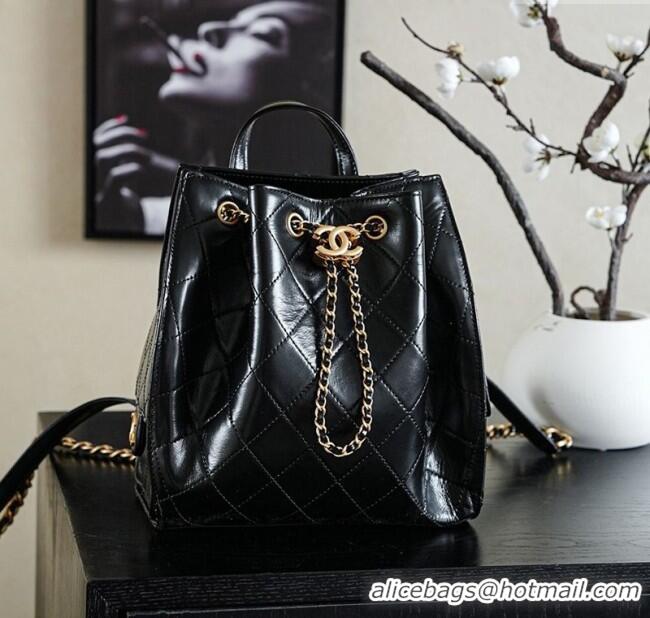 Top Grade Chanel Waxy Calfskin 25 Medium Backpack Bag AS5600 Black 2025