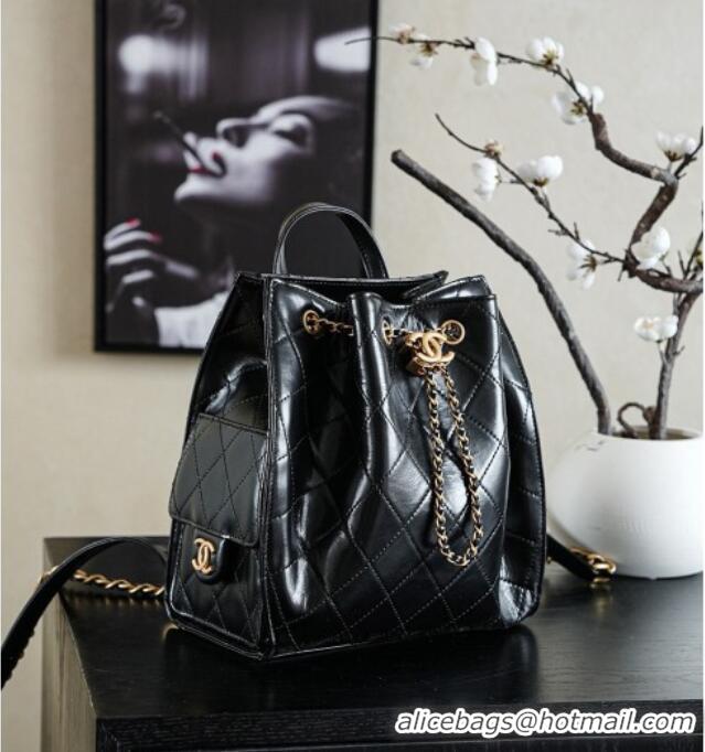 Top Grade Chanel Waxy Calfskin 25 Medium Backpack Bag AS5600 Black 2025