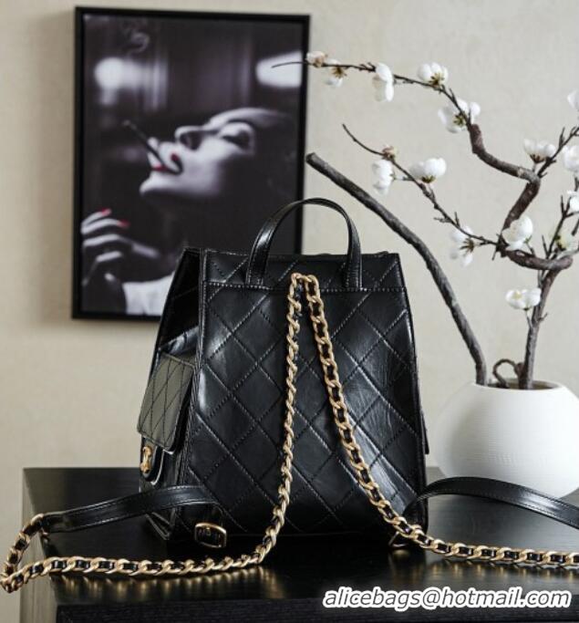 Top Grade Chanel Waxy Calfskin 25 Medium Backpack Bag AS5600 Black 2025
