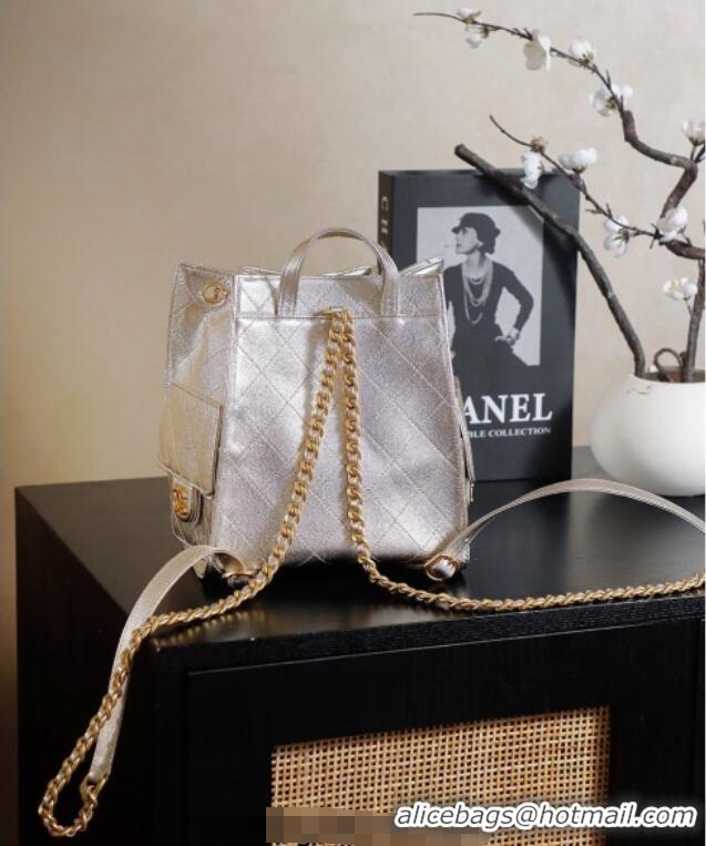 Shop Discount Chanel Grained Calfskin 25 Medium Backpack Bag AS5600 Champagne Gold 2025