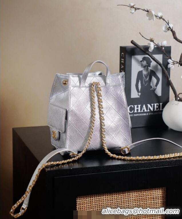 Best Product Chanel Grained Calfskin 25 Medium Backpack Bag AS5600 Silver 2025