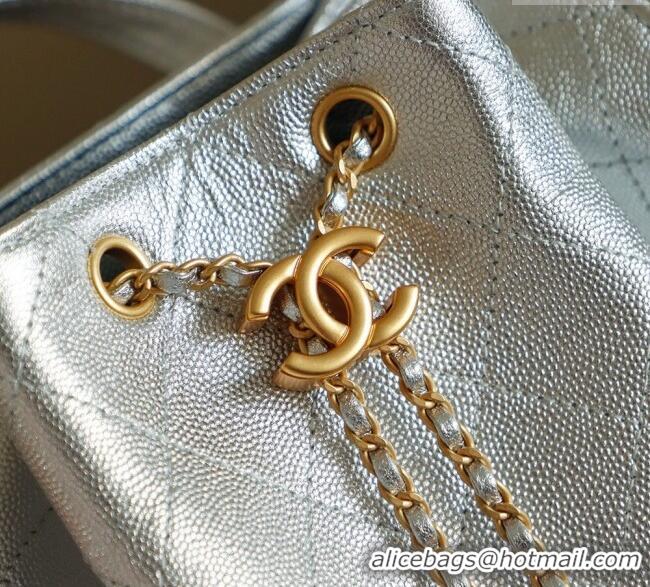 Best Product Chanel Grained Calfskin 25 Medium Backpack Bag AS5600 Silver 2025