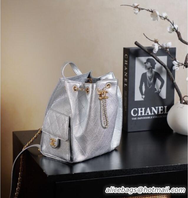 Best Product Chanel Grained Calfskin 25 Medium Backpack Bag AS5600 Silver 2025