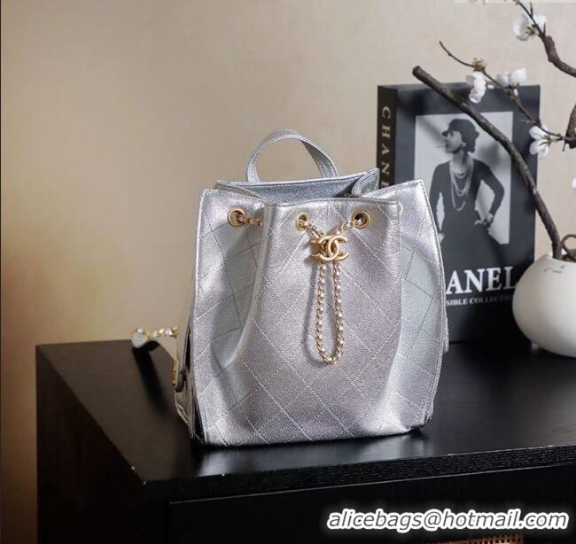 Best Product Chanel Grained Calfskin 25 Medium Backpack Bag AS5600 Silver 2025