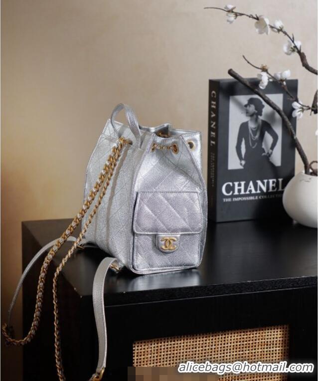 Best Product Chanel Grained Calfskin 25 Medium Backpack Bag AS5600 Silver 2025
