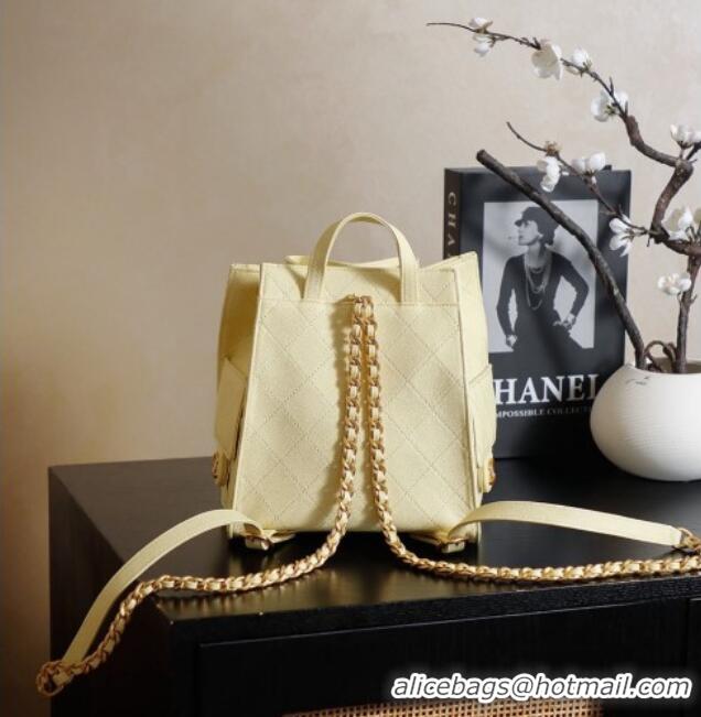 Best Product Chanel Grained Calfskin 25 Medium Backpack Bag AS5600 Lemon Yellow 2025