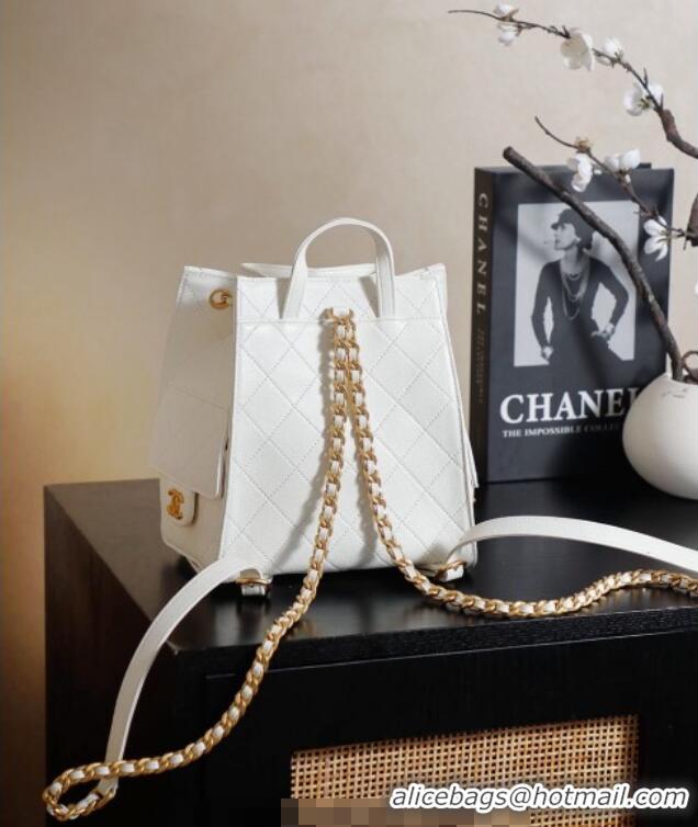 Best Quality Chanel Grained Calfskin 25 Medium Backpack Bag AS5600 White 2025
