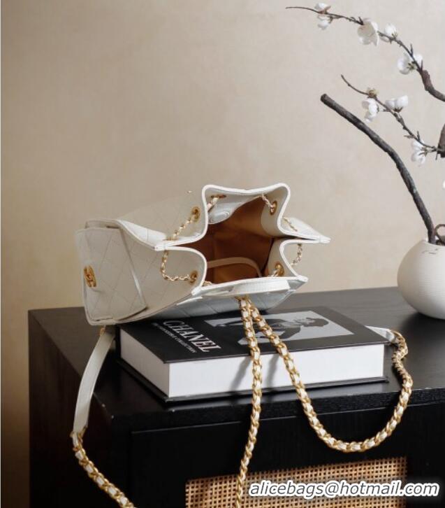 Best Quality Chanel Grained Calfskin 25 Medium Backpack Bag AS5600 White 2025