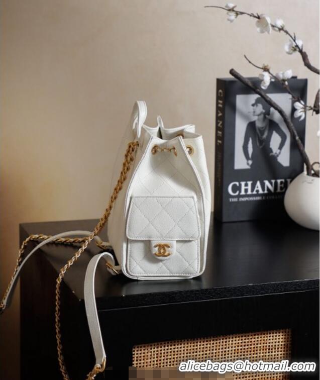 Best Quality Chanel Grained Calfskin 25 Medium Backpack Bag AS5600 White 2025