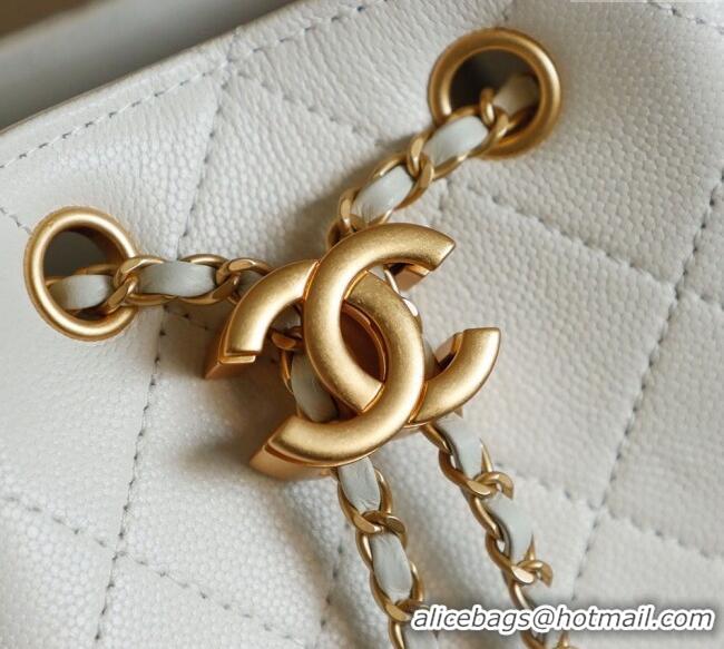Best Quality Chanel Grained Calfskin 25 Medium Backpack Bag AS5600 White 2025