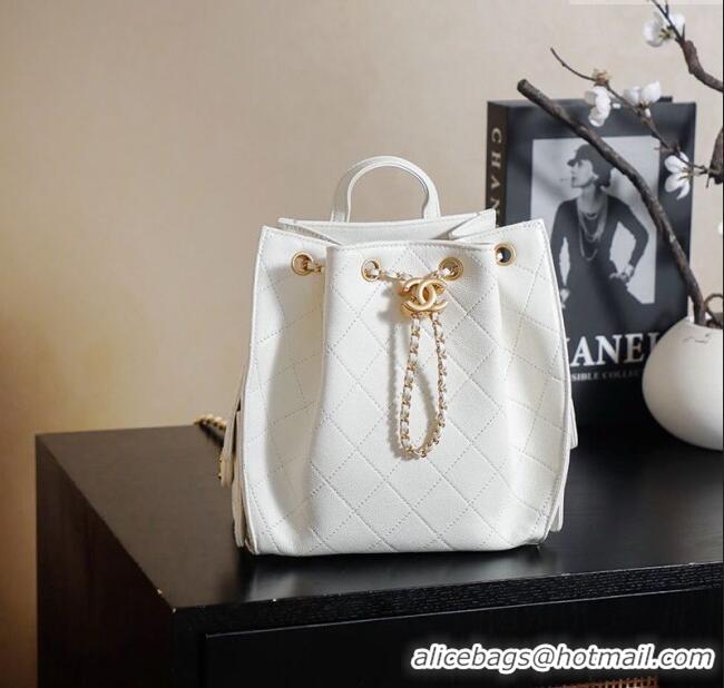 Best Quality Chanel Grained Calfskin 25 Medium Backpack Bag AS5600 White 2025