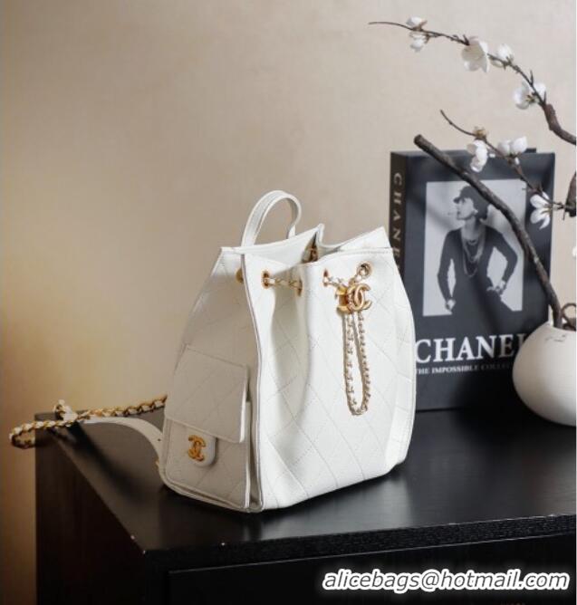 Best Quality Chanel Grained Calfskin 25 Medium Backpack Bag AS5600 White 2025