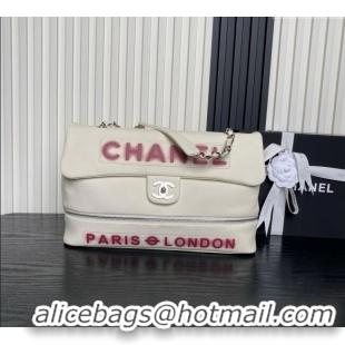 Promotional Chanel Printed Leather Vintage Airport Flap Bag A9902 White/Red 2025