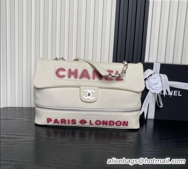 Promotional Chanel Printed Leather Vintage Airport Flap Bag A9902 White/Red 2025