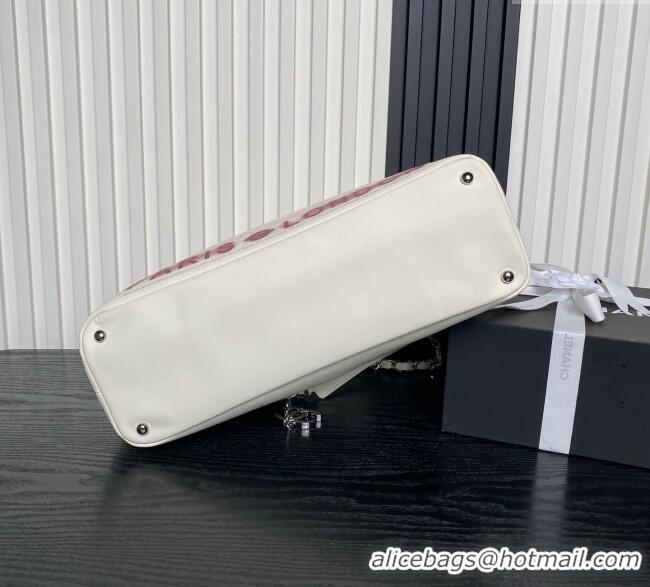 Promotional Chanel Printed Leather Vintage Airport Flap Bag A9902 White/Red 2025