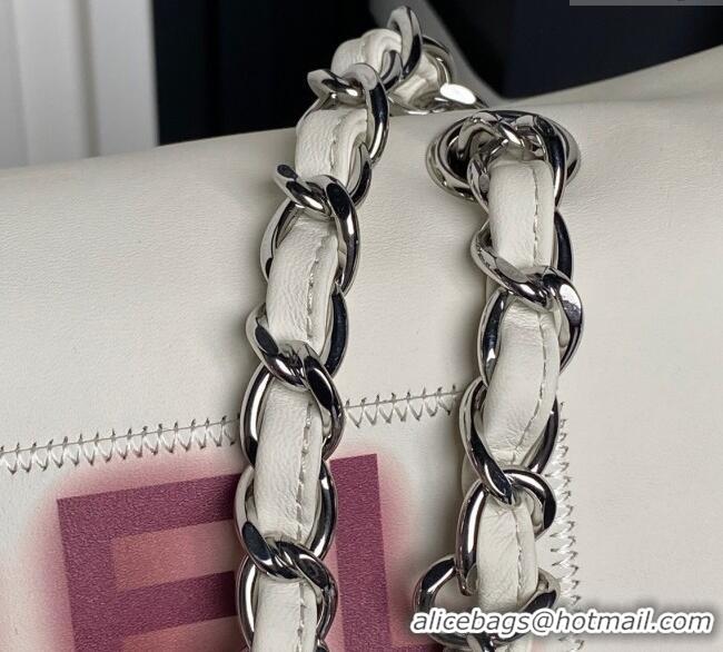 Promotional Chanel Printed Leather Vintage Airport Flap Bag A9902 White/Red 2025