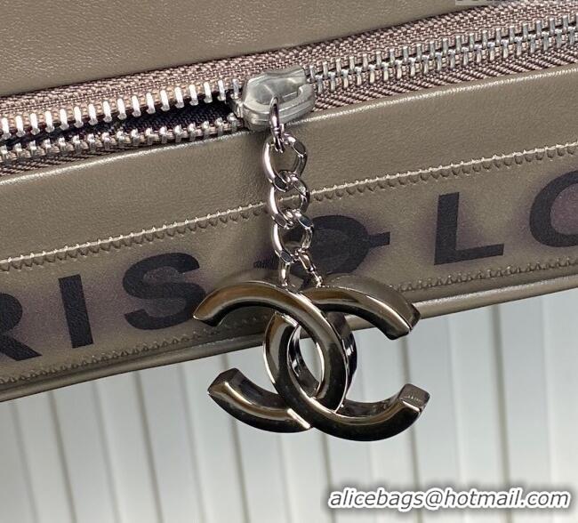 Inexpensive Chanel Printed Leather Vintage Airport Flap Bag A9902 Grey 2025
