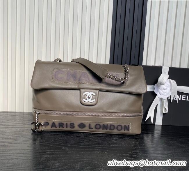 Inexpensive Chanel Printed Leather Vintage Airport Flap Bag A9902 Grey 2025