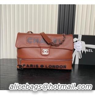Luxury Cheap Chanel Printed Leather Vintage Airport Flap Bag A9902 Brown 2025