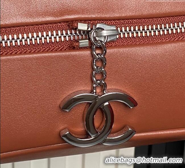 Luxury Cheap Chanel Printed Leather Vintage Airport Flap Bag A9902 Brown 2025