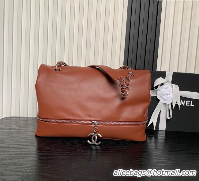 Luxury Cheap Chanel Printed Leather Vintage Airport Flap Bag A9902 Brown 2025