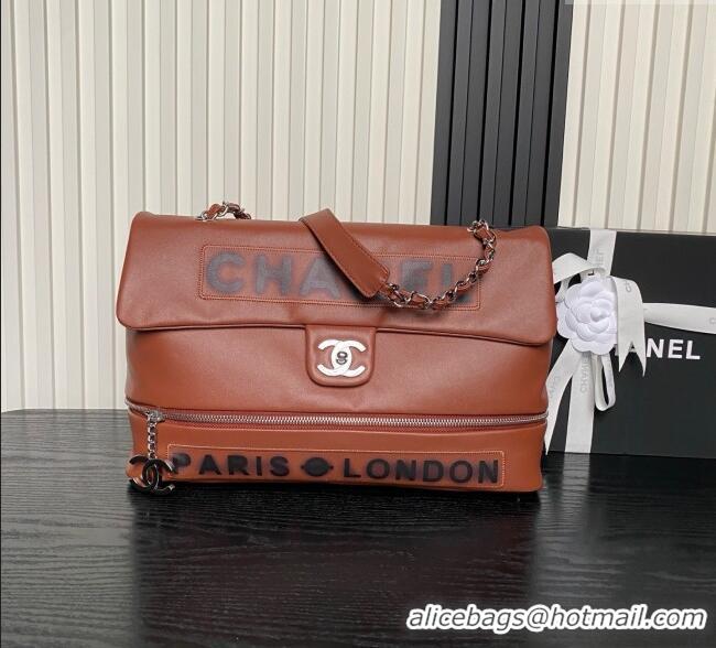 Luxury Cheap Chanel Printed Leather Vintage Airport Flap Bag A9902 Brown 2025