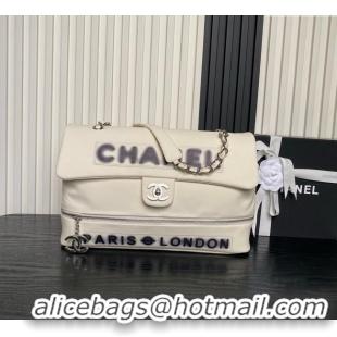 Most Popular Chanel Printed Leather Vintage Airport Flap Bag A9902 White/Black 2025