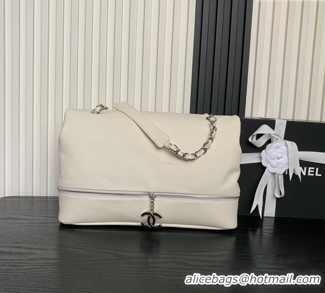 Most Popular Chanel Printed Leather Vintage Airport Flap Bag A9902 White/Black 2025