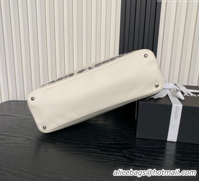 Most Popular Chanel Printed Leather Vintage Airport Flap Bag A9902 White/Black 2025