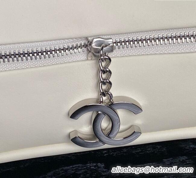 Most Popular Chanel Printed Leather Vintage Airport Flap Bag A9902 White/Black 2025