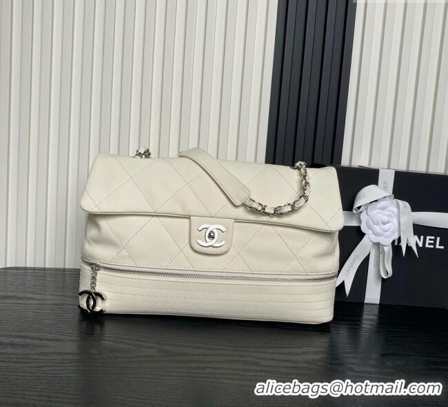 Luxury Cheap Chanel Quilted Calfskin Leather Vintage Airport Flap Bag A9902 White 2025