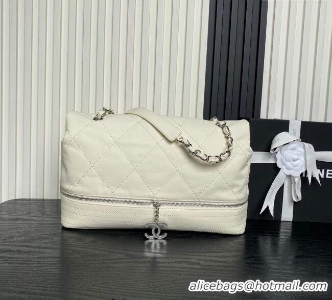 Luxury Cheap Chanel Quilted Calfskin Leather Vintage Airport Flap Bag A9902 White 2025