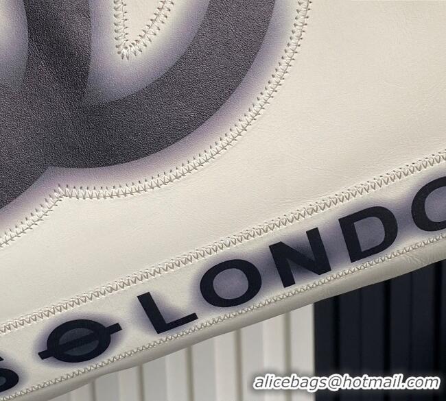 Famous Brand Chanel Printed Leather Vintage Airport Shopping Bag A9901 White/Black 2025
