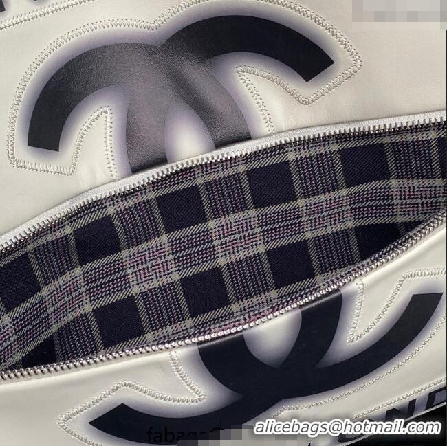 Famous Brand Chanel Printed Leather Vintage Airport Shopping Bag A9901 White/Black 2025