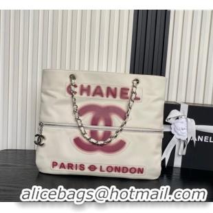 Top Design Chanel Printed Leather Vintage Airport Shopping Bag A9901 White/Red 2025