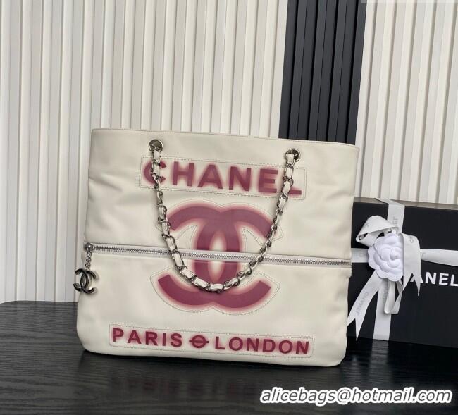 Top Design Chanel Printed Leather Vintage Airport Shopping Bag A9901 White/Red 2025