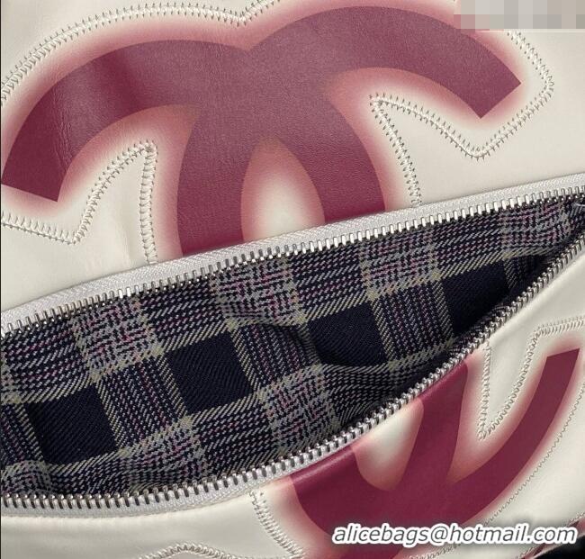 Top Design Chanel Printed Leather Vintage Airport Shopping Bag A9901 White/Red 2025
