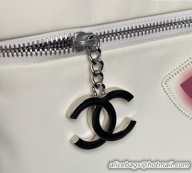 Top Design Chanel Printed Leather Vintage Airport Shopping Bag A9901 White/Red 2025