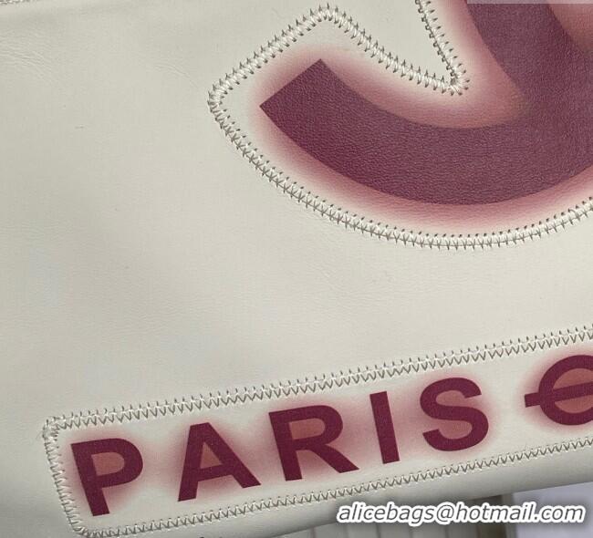 Top Design Chanel Printed Leather Vintage Airport Shopping Bag A9901 White/Red 2025