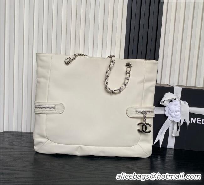 Top Design Chanel Printed Leather Vintage Airport Shopping Bag A9901 White/Red 2025